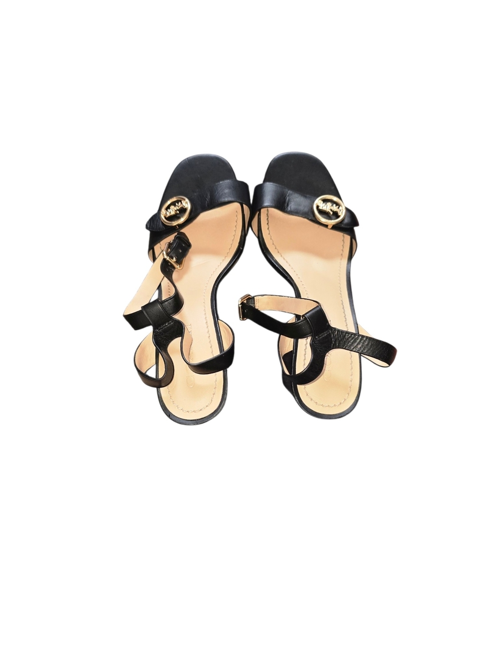 Coach Maddi Black Leather Slingback Block Heel Sandals with Gold Accent Size 11 - Picture 3 of 8